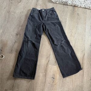 Garage Black Distressed Wide-Leg Jeans